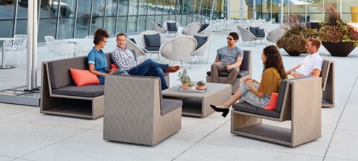 Janus et Cie outdoor padio space at One Haworth Center working outside