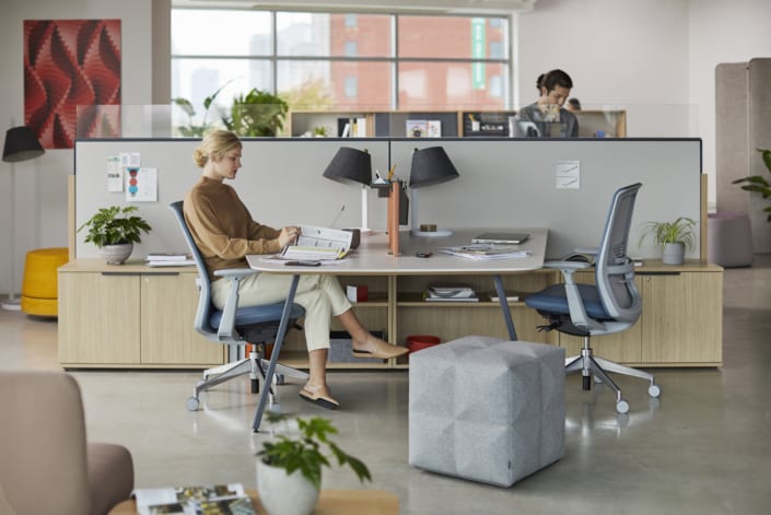 Shown with Belong screens post-pandemic workplace